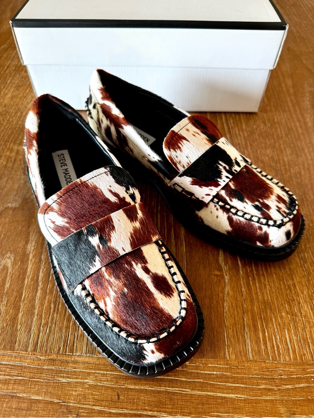 NIB Steve Madden Brunoh black white brown loafers 8 - Picture 2 of 13